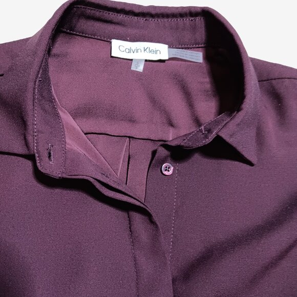 Calvin Klein Women's Burgundy Button Down Shirt - Picture 6 of 9